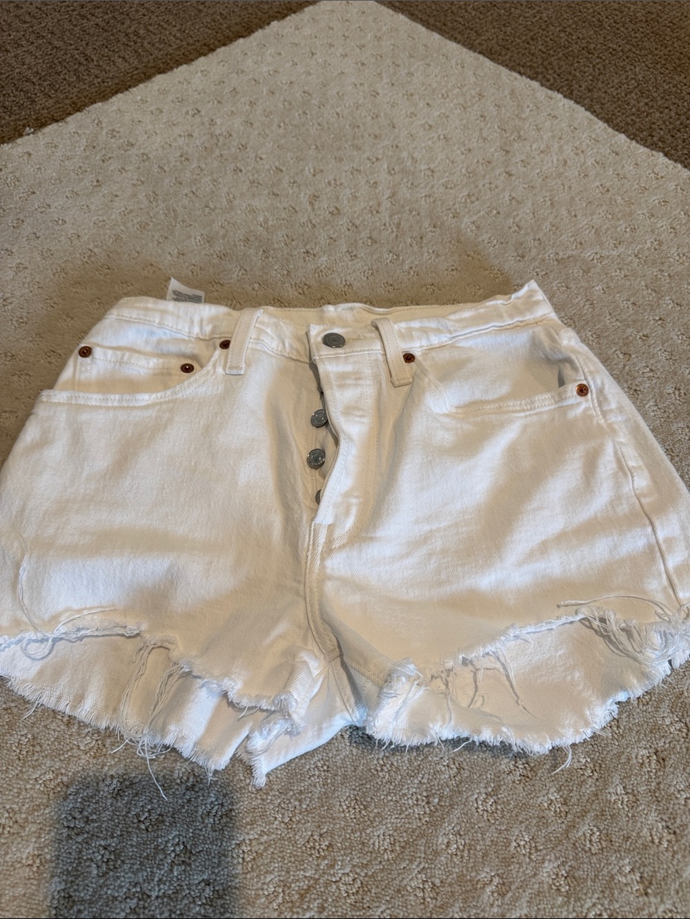Levi 501 White Denim Frayed Hem Women’s Shorts